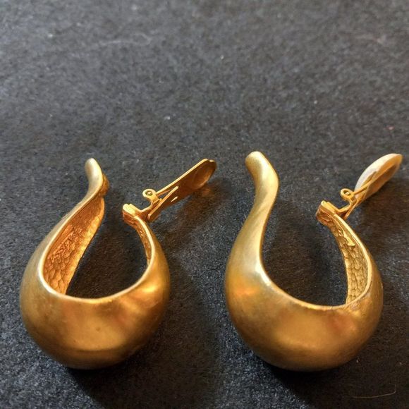 Essex Vintage 2” Long, Gold Tone, Clip-on Hoop Earrings - Picture 1 of 4